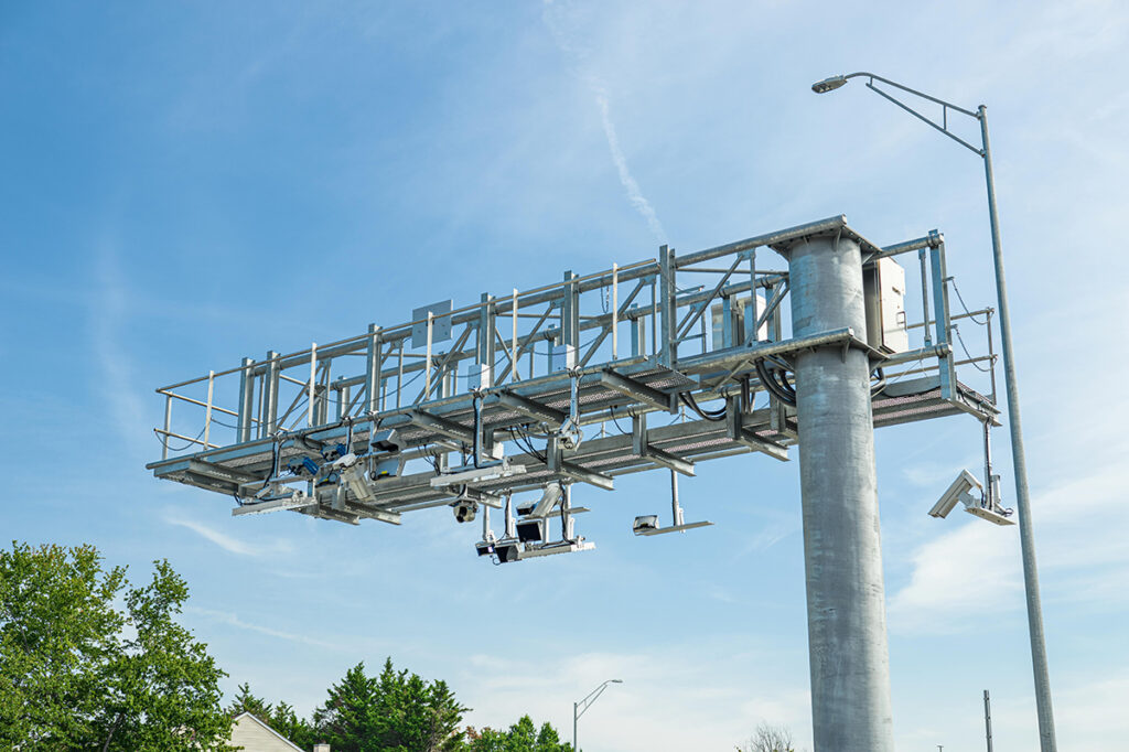 The IBTTA-winning Washington DC tolling structure against a blue sky.
